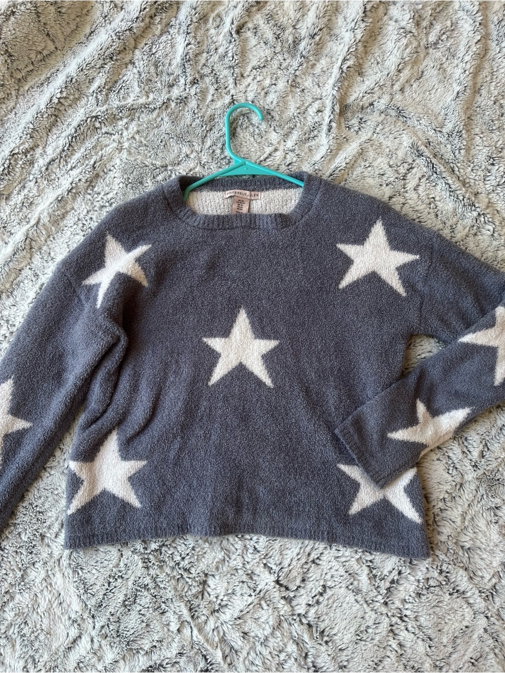 Sincerely Jules Gray Crewneck Sweater with White Stars